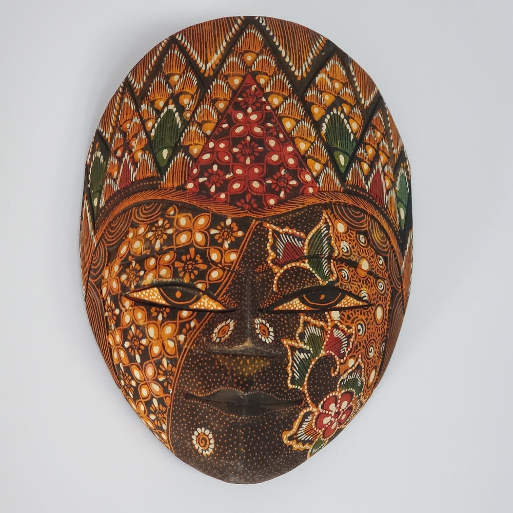Traditional Batik Mask Of Indonesia Handmade Wooden Mask Wall Art